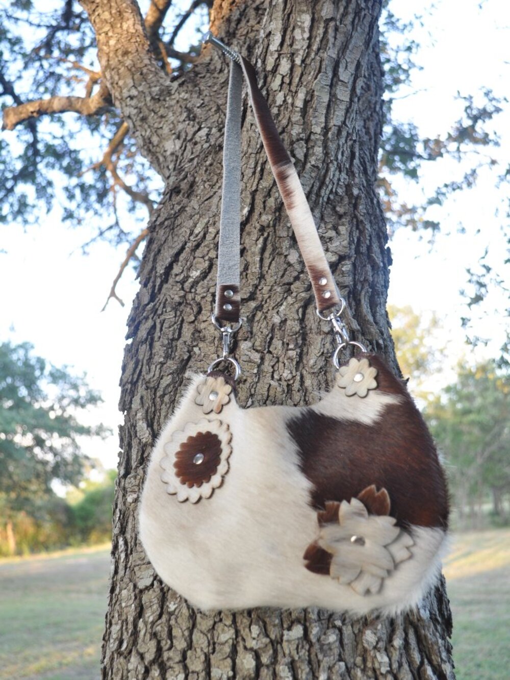 🤎🤍 Handmade Floral Cowhide Mini Purse | Genuine Leather | One-of-a-Kind Wester